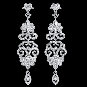 Clip On Chandelier clear crystal drop vintage rhinestone earrings bridal New